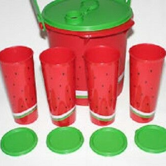 Tupperware Kitchen New Watermelon Canister 5qt Pitcher Tumblers Set